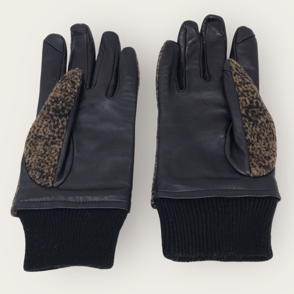 Land's End Brown EZ Touch Screen Gloves Leather & Cashmere Animal Print - Picture 3 of 7